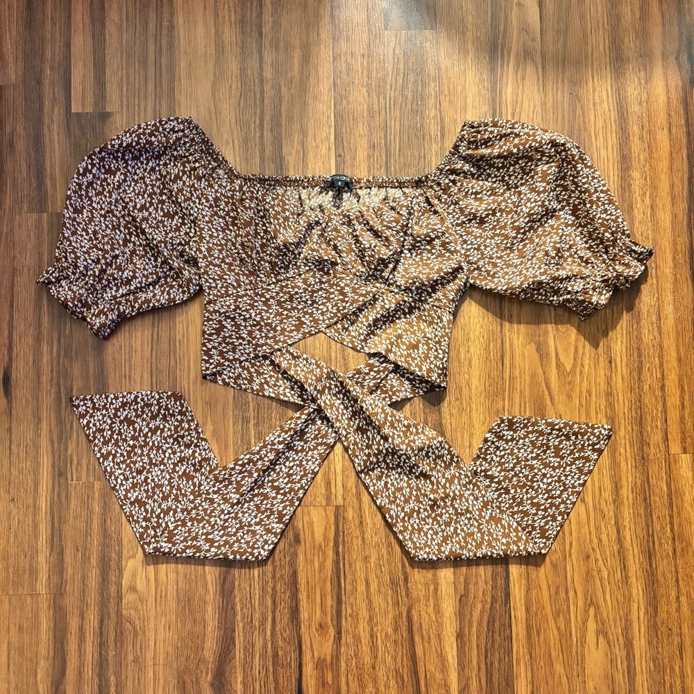 Papermoon Brown Off the Shoulder Floral Women's Top with tie back - Small